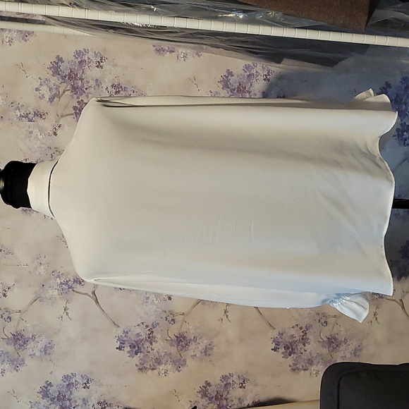 Long sleeved white collar, button down ruffled blouse w/black attached tie. - Picture 3 of 5